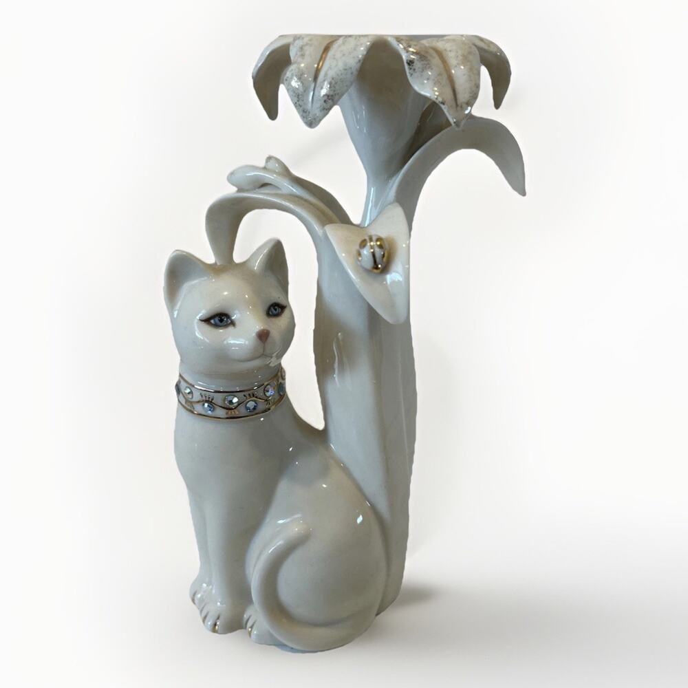 LENOX IVORY JEWELED CAT CANDLESTICK - single replacement -- EUC